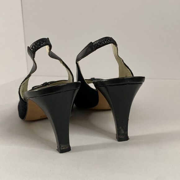 Vintage Amalfi peep toe sling back heels black textured fabric - Picture 5 of 12
